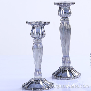 Smoke Gray Long-stemmed Glass Candle Holder